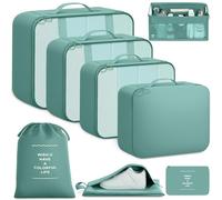 BAGAIL 8-Piece Packing Cubes Set, Travel Organizers with Breathable Mesh & Shoe Bag, Lightweight Nylon Packing Organisers for Luggage Suitcase, 9 Colors - Blue