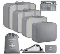 BAGAIL 8-Piece Packing Cubes Set, Travel Organizers with Breathable Mesh & Shoe Bag, Lightweight Nylon Packing Organisers for Luggage Suitcase, 9 Colors - Grey