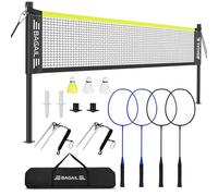 BAGAIL Outdoor Badminton Net Set with Anti-Sag Winch System - Official Size 6.1x1.55m, 4 Rackets, 3 Badminton Balls, Durable PE Net and Carrying Bag for Backyard, Beach and Family Games