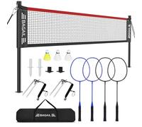 BAGAIL Outdoor Badminton Net Set with Anti-Sag Winch System - Official Size 6.1x1.55m, 4 Rackets, 3 Badminton Balls, Durable PE Net and Carrying Bag for Backyard, Beach and Family Games