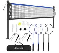 BAGAIL Outdoor Badminton Net Set with Anti-Sag Winch System - Official Size 6.1x1.55m, 4 Rackets, 3 Badminton Balls, Durable PE Net and Carrying Bag for Backyard, Beach and Family Games