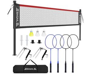BAGAIL Outdoor Badminton Net Set with Anti-Sag Winch System - Official Size 6.1x1.55m, 4 Rackets, 3 Badminton Balls, Durable PE Net and Carrying Bag for Backyard, Beach and Family Games