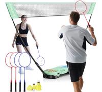 BAGAIL Portable Badminton Net Set - Storage Case - Freestanding Base - Quick Setup - Pop Up Badminton Net with 4 Racket, 4 Shuttlecocks for Indoor & Outdoor Games, Backyard Fun
