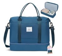 BAGAIL Travel Duffel Bag with Extra Bottom Storage, Wet and Dry Separation, Ideal Weekender Bags, Gym Carry On Tote Bag and Hospital Mom Bag - Peacock Blue