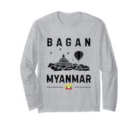 Bagan Myanmar Flag Pagoda Temple Mandalay Hot-Air Balloon Long Sleeve T-Shirt