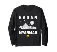Bagan Myanmar Flag Pagoda Temple Mandalay Hot-Air Balloon Long Sleeve T-Shirt