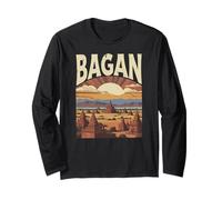 Bagan Myanmar, Vintage Sunset Over Ancient Landscape Temples Long Sleeve T-Shirt