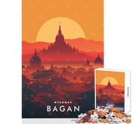 Bagan Sunset Myanmar Puzzles for Teenagers 1000 Piece Support Memory Strength And Retention Gentle Calm Leisure Activity (38X52cm)