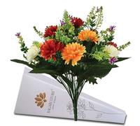 Bagari 41cm Artificial Flowers for Graves- Fake Bunch with 16 Heads Large Mixed Ivory- Red-Orange Bush Flowers Delivery Next Day Prime- Plastic Fresh Bouquet for Outdoor & Indoor Events Wedding Party