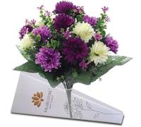 Bagari 41cm Artificial Flowers for Graves- Fake Plastic Bunch of 16 Heads- Large Mixed Bush Ivory-Liclac-Purple Delivery Next day Prime- Fresh Bouquet for Outdoor & Indoor Events Wedding Party Decor