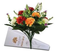 Bagari Artificial Flowers 2pc, Large Mixed Bush Grave Flowers, 41cm Fake Flowers for Decoration, Ivory - Red - Orange Artificial Flowers for Outdoor & Indoor Events Wedding Party Home Decoration