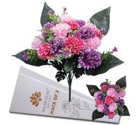 Bagari Artificial Flowers, Large Mixed Bush Grave Cemetery Flowers, 41cm Funeral Fake Flowers for Memorial Decoration, Hot Pink - Ivory & Wine Graveside Flowers for Outdoor & Indoor Floral Decoration