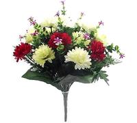 Bagari Artificial Flowers, Large Mixed Bush Grave Flowers, 41cm Fake Flowers for Decoration, Ivory - Light Green - Red Artificial Flowers (2 pcs)