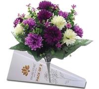 Bagari Artificial Flowers, Large Mixed Bush Grave Flowers, 41cm Fake Flowers for Decoration, Ivory - Lilac - Purple Artificial Flowers for Outdoor & Indoor Events Wedding Party Home Decoration