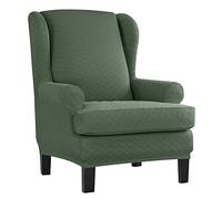 BAGASI Wingback Chair Covers 2 Piece Stretch Wing Chair Slipcover Armchair Covers, Washable Sofa Chairs Slipcover Spandex Jacquard Fabric Furniture Protector for Living Room Bedroom,Green