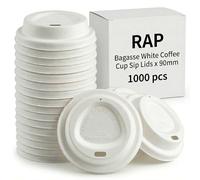Bagasse Kraft Coffee Cup Sip Lids 90mm, Pack of 1000 | Compostable Hot Cup Lids for Paper Cups | Eco-Friendly Sip-Through Lids for Coffee, Tea & Takeaway Drinks.