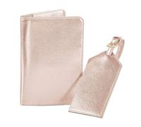 BagBase BG755 Boutique Travel Set - Saffiano Leather-Look Passport Holder & Luggage Tag - Essential Travel Accessories - Rose Gold