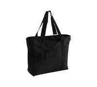 BagBase Circuit Gym Tote - Black, Recycled Polyester Gym Bag with PU Coated Base, Stretch Mesh Side Pockets, Zippered Front & Internal Pockets, Adjustable Straps, Made for Personalisation