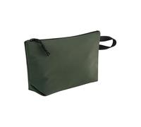 Bagbase Minimal Lifestyle Pouch - Pine Green, Crinkled Nylon Fabric, Zippered Main Compartment, Grab Loop & Cord Pullers, Hidden Zip for Decoration, Multi-Purpose Use, Made for Personalisation