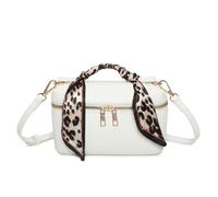BagDesign Women's Stylish Chic Mini Handbag Top Handled Leopard-Print Scarf with Long Strap -WHITE