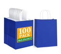 BagDream 8x4.25x10.5 Inch 100Pcs Royal Blue Gift Bags Medium Size, Kraft Paper Bags with Handles Bulk for Wedding, Party Favors, Business, Retail, Grocery Paper Sacks