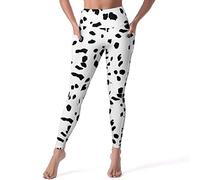 Bagea-Ka Dalmatian Dog Print High Waisted Leggings for Women Yoga Pants with Pocket Tummy Control Workout Sports Athletic, White-style, Large