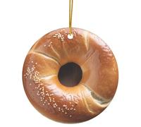 Bagel Christmas Ornament - Realistic Bread Ring Holiday Décor - Funny Food Novelty Gift for Bagel Lovers, Bakers, Foodies & Brunch Fans (Double Sided Flat Printed Design on Ceramic, NOT 3D)