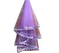 BAGELSEVEN Veils Bridal Cathedral Wedding Veil 10 Colors White Pink Purple Black Ivory Veil Wedding Lace Edge Bridal Veil(Light Purple,100cm)