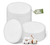 Bagentry 30 Pcs Natural Fiber Round Makeup Remover Pads, Washable Reusable Face Pads Cloth Rounds, Facial Cleansing Pads Wipes for All Skin Types Travel (White)