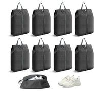 Bagentry 8 Pieces Waterproof Travel Shoe Bag, Portable Cleat Bag with Zipper & Handle, Extra Large Shoe Storage Cubes Pouch for Women Men Luggage Packing Gym Traveling Suitcase, Black, 16.5" x 9.4",