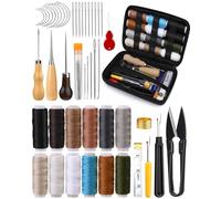 BAGERLA Upholstery Repair Kit, 48pcs Leather Sewing Kit with Upholstery Thread, Sewing Awl, Seam Ripper, Needles, Thimble Leather Stitching Kit for Carseat Carpet Shoes Backpack Repair DIY Crafting