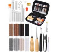 BAGERLA - Upholstery Repair Kit, 50 Pieces Sewing Kit with 8 Colored Sewing Threads, 32 Pieces Upholstery Needle, Sewing Awl, Heavy Duty Sewing Kit for Hand Sewing