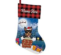 BAGEYOU 1 Pack Custom Name Christmas Stocking with Cute Dog Australian Kelpie in the Chimney Santa Gifts Pack for Xmas Party Holiday Decoration Christmas Tree Fireplace Hanging 14.4"