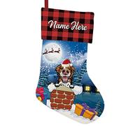BAGEYOU 1 Pack Custom Name Christmas Stocking with Funny Dog Border Collie in the Chimney Santa Gifts Pack for Xmas Party Holiday Decoration Christmas Tree Fireplace Hanging 14.4"
