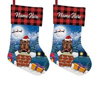 BAGEYOU 2 Pack Custom Name Christmas Stocking with Cute Dog Shar Pei in the Chimney Santa Gifts Pack for Xmas Party Holiday Decoration Christmas Tree Fireplace Hanging 14.4"