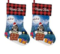 BAGEYOU 2 Pack Custom Name Christmas Stocking with Cute Dog Shih Tzu in the Chimney Santa Gifts Pack for Xmas Party Holiday Decoration Christmas Tree Fireplace Hanging 14.4"
