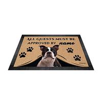 BAGEYOU All Guests Must be Approved Outdoor Doormat with My Love Dog Boston Terrier Welcome Floor Mat Custom Name 27.5" x 17.7"