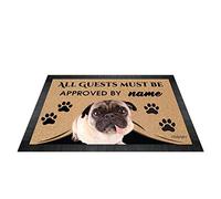 BAGEYOU All Guests Must be Approved Outdoor Doormat with My Love Dog Pug Welcome Floor Mat Custom Name 35.4" x 23.6"