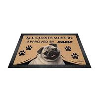BAGEYOU All Guests Must be Approved Outdoor Doormat with My Love Dog Pug Welcome Floor Mat Custom Name 27.5" x 17.7"