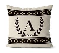 BAGEYOU Black Olive Branch Letter Pillow Case Diamond Pattern Monogram Initial A Decor Throw Cushion Cover for Sofa Couch 16 x 16 Inch Linen Pillowcase, Double Sided Printing