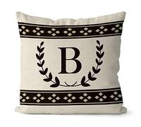 BAGEYOU Black Olive Branch Letter Pillow Case Diamond Pattern Monogram Initial B Decor Throw Cushion Cover for Sofa Couch 16 x 16 Inch Linen Pillowcase, Double Sided Printing