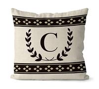 BAGEYOU Black Olive Branch Letter Pillow Case Diamond Pattern Monogram Initial C Decor Throw Cushion Cover for Sofa Couch 18 x 18 Inch Linen Pillowcase, Double Sided Printing