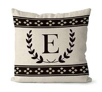 BAGEYOU Black Olive Branch Letter Pillow Case Diamond Pattern Monogram Initial E Decor Throw Cushion Cover for Sofa Couch 16 x 16 Inch Linen Pillowcase, Double Sided Printing