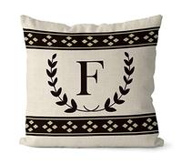 BAGEYOU Black Olive Branch Letter Pillow Case Diamond Pattern Monogram Initial F Decor Throw Cushion Cover for Sofa Couch 16 x 16 Inch Linen Pillowcase, Double Sided Printing