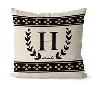 BAGEYOU Black Olive Branch Letter Pillow Case Diamond Pattern Monogram Initial H Decor Throw Cushion Cover for Sofa Couch 16 X 16 Inch Linen Pillowcase, Double Sided Printing