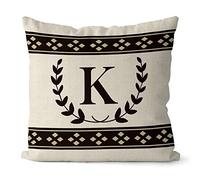 BAGEYOU Black Olive Branch Letter Pillow Case Diamond Pattern Monogram Initial K Decor Throw Cushion Cover for Sofa Couch 18 x 18 Inch Linen Pillowcase, Double Sided Printing