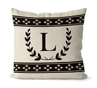 BAGEYOU Black Olive Branch Letter Pillow Case Diamond Pattern Monogram Initial L Decor Throw Cushion Cover for Sofa Couch 18 x 18 Inch Linen Pillowcase, Double Sided Printing