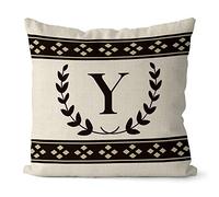 BAGEYOU Black Olive Branch Letter Pillow Case Diamond Pattern Monogram Initial Y Decor Throw Cushion Cover for Sofa Couch 18 x 18 Inch Linen Pillowcase, Double Sided Printing