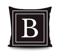 BAGEYOU Black Pillow Cover with White Letter Monogram B and Stripes English Alphabet Initial Decorative Square Throw Cushion Case for Bed Sofa Couch 16 x 16 Inch Pillowcase, Double Sided Print