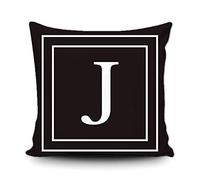 BAGEYOU Black Pillow Cover with White Letter Monogram J and Stripes English Alphabet Initial Decorative Square Throw Cushion Case for Bed Sofa Couch 16 x 16 Inch Pillowcase, Double Sided Print